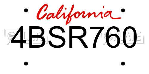 4BSR760 California License Plate