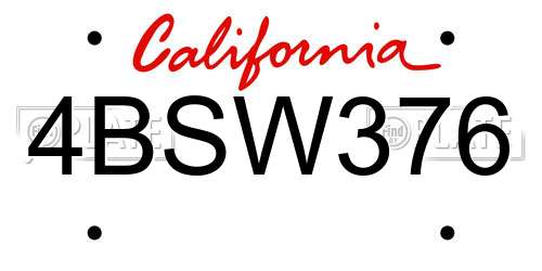 4BSW376 California License Plate