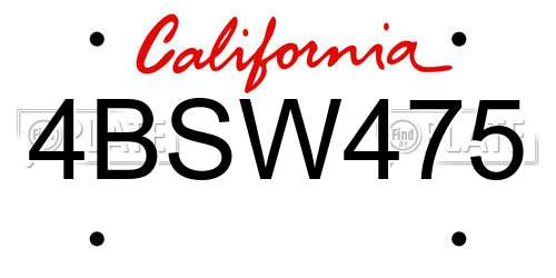 4BSW475 California License Plate
