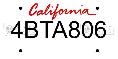 4BTA806 California License Plate