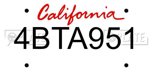 4BTA951 California License Plate