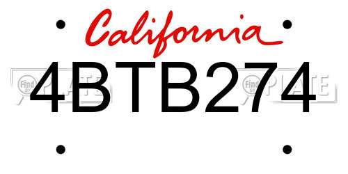 4BTB274 California License Plate