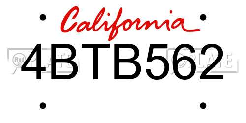 4BTB562 California License Plate