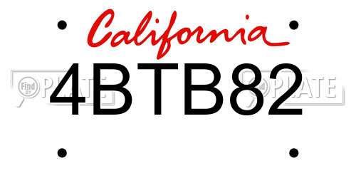4BTB82 California License Plate