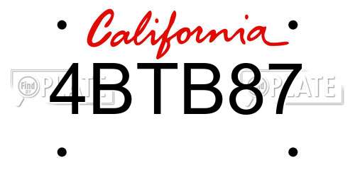 4BTB87 California License Plate