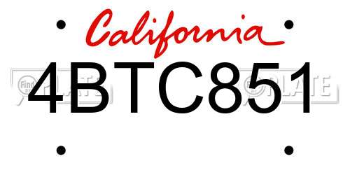 4BTC851 California License Plate