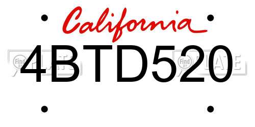 4BTD520 California License Plate
