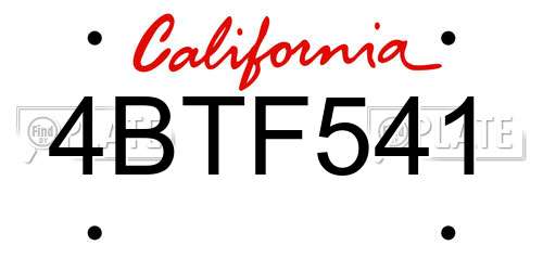 4BTF541 California License Plate