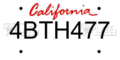 4BTH477 California License Plate