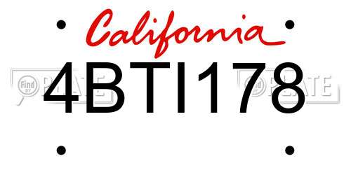 4BTI178 California License Plate