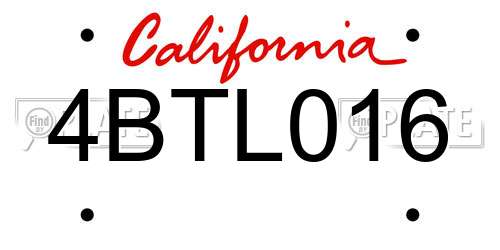 4BTL016 California License Plate