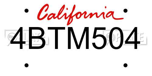 4BTM504 California License Plate