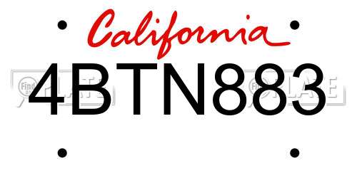 4BTN883 California License Plate