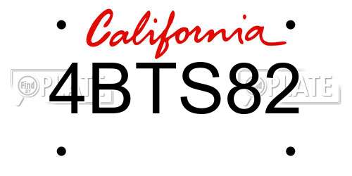 4BTS82 California License Plate