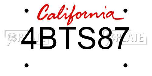 4BTS87 California License Plate