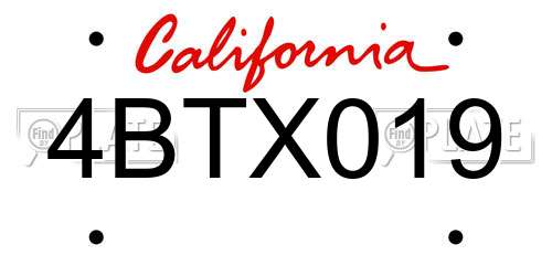 4BTX019 California License Plate