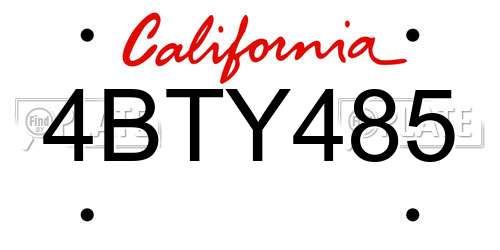 4BTY485 California License Plate