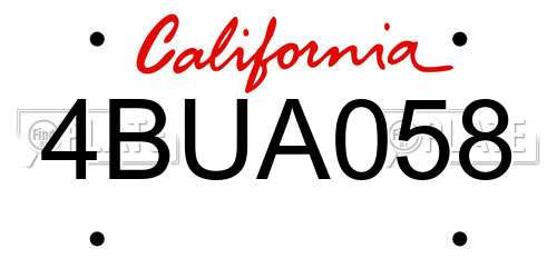4BUA058 California License Plate