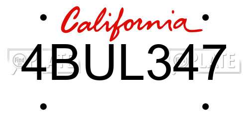 4BUL347 California License Plate