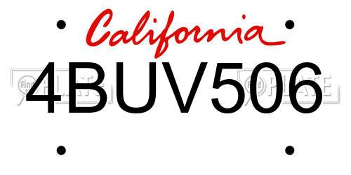 4BUV506 California License Plate