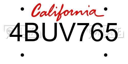 4BUV765 California License Plate