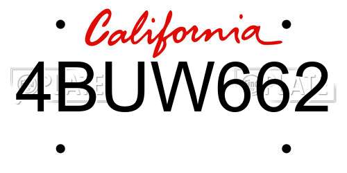 4BUW662 California License Plate