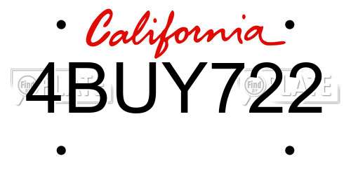 4BUY722 California License Plate