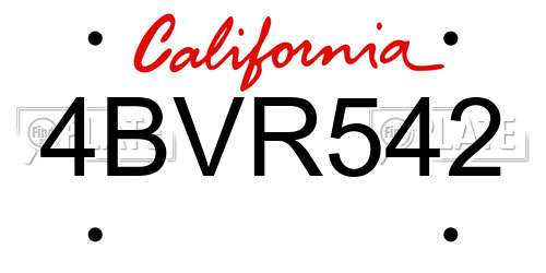 4BVR542 California License Plate