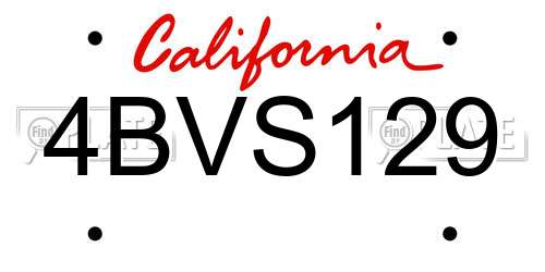 4BVS129 California License Plate