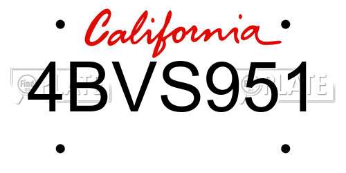 4BVS951 California License Plate