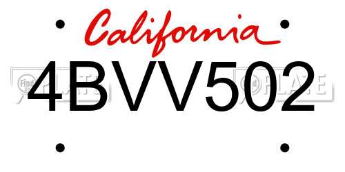 4BVV502 California License Plate