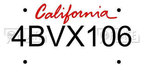 4BVX106 California License Plate