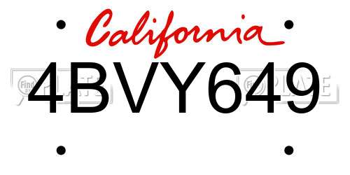 4BVY649 California License Plate