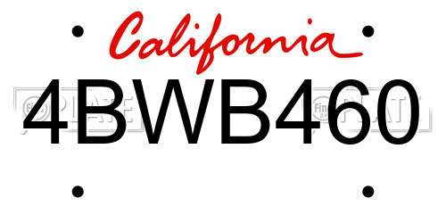4BWB460 California License Plate