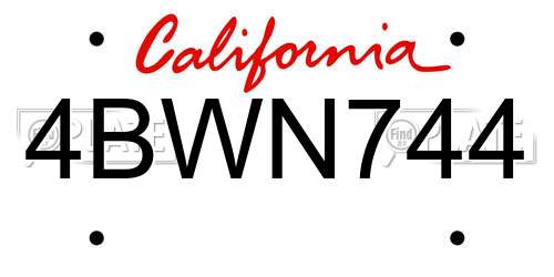 4BWN744 California License Plate