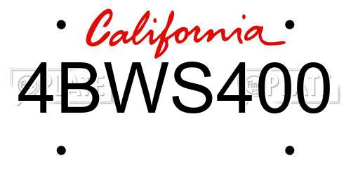 4BWS400 California License Plate