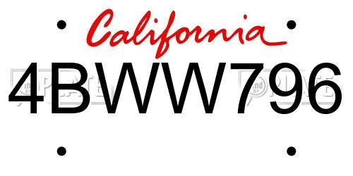 4BWW796 California License Plate