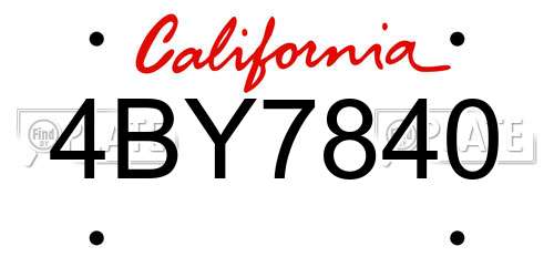 4BY7840 California License Plate