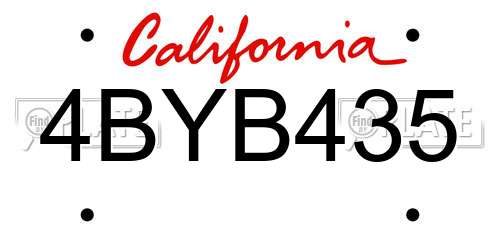4BYB435 California License Plate