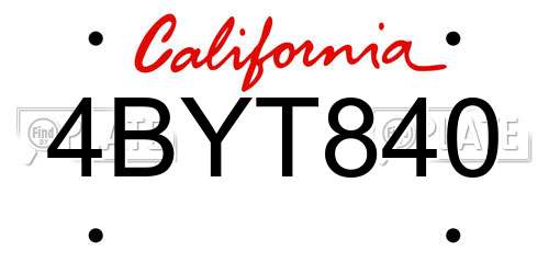 4BYT840 California License Plate
