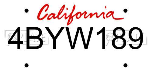 4BYW189 California License Plate