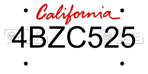 4BZC525 California License Plate