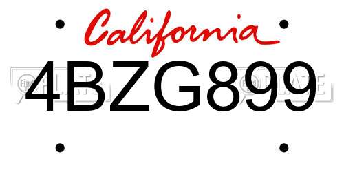4BZG899 California License Plate