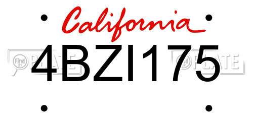 4BZI175 California License Plate