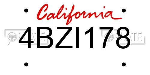 4BZI178 California License Plate