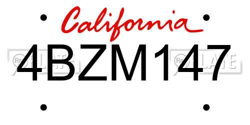 4BZM147 California License Plate