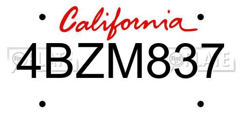 4BZM837 California License Plate