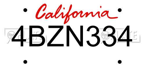 4BZN334 California License Plate