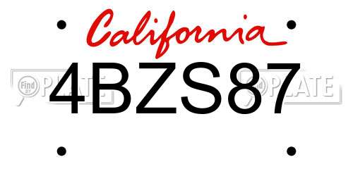 4BZS87 California License Plate