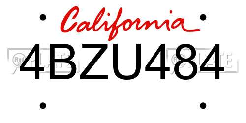 4BZU484 California License Plate